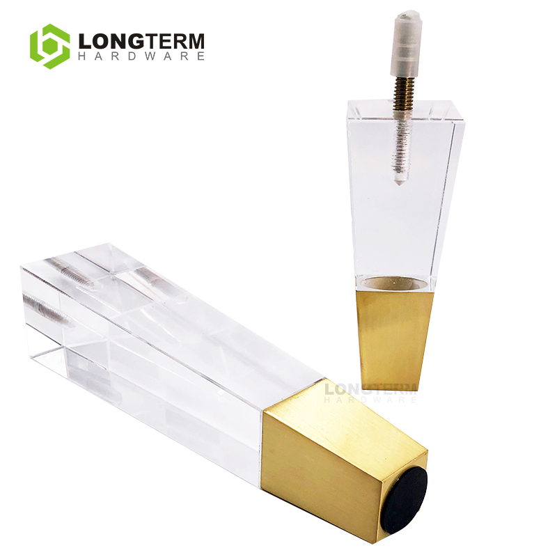 Strong transparent acrylic legs for furniture metal brass color furniture accessories acrylic sofa legs