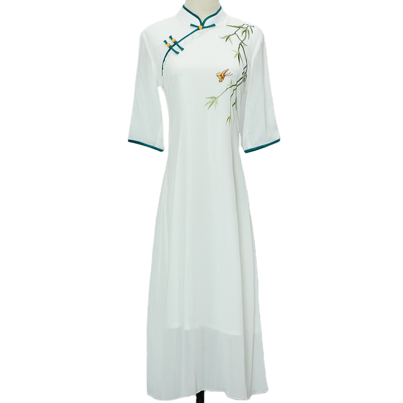 Cheap Cream-colored Cheongsam Dress High Quality Qipao Chinese Traditional