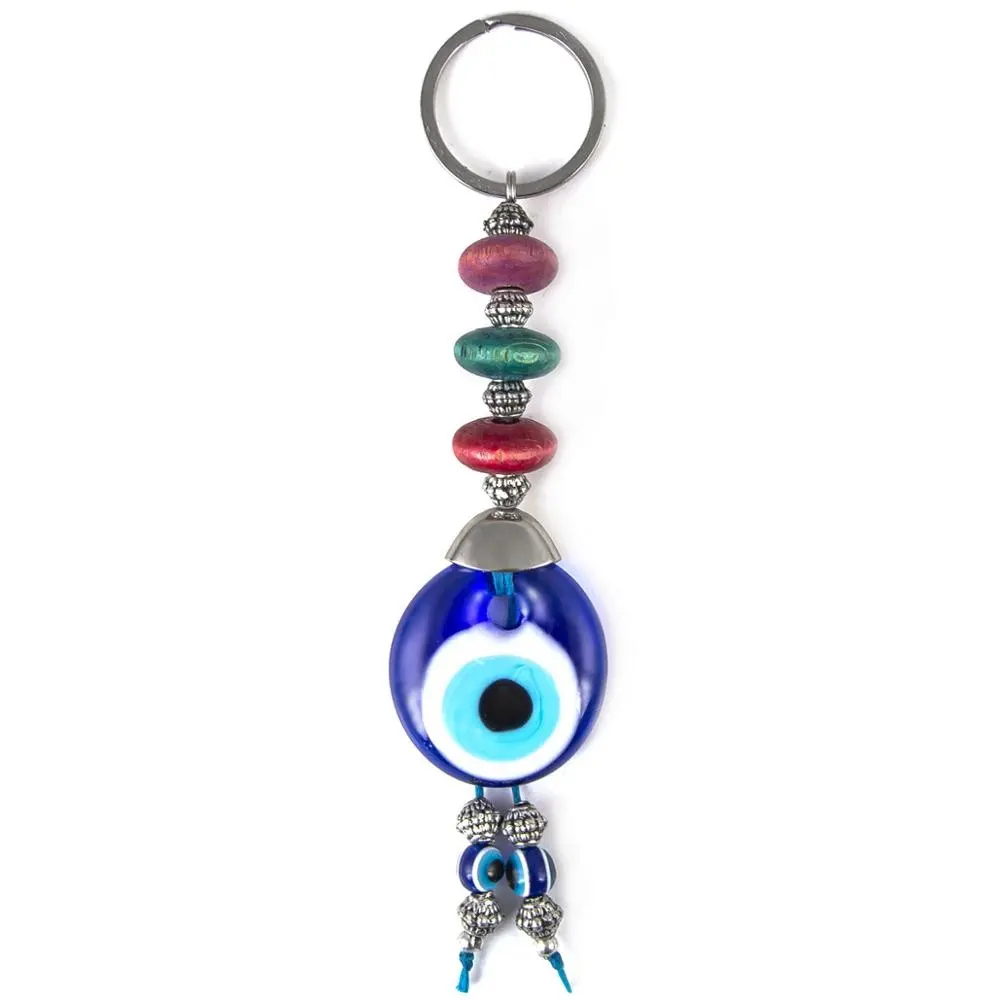 Colorful Wood and Hand Made Glass Evil Eye Beaded Key Chain Made in Turkey