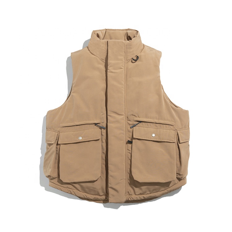 Solid Color Multi-Pocket Quilted Vest Men Streetwear Loose Sleeveless Padded Jacket Winter Thick Cargo Vests Men