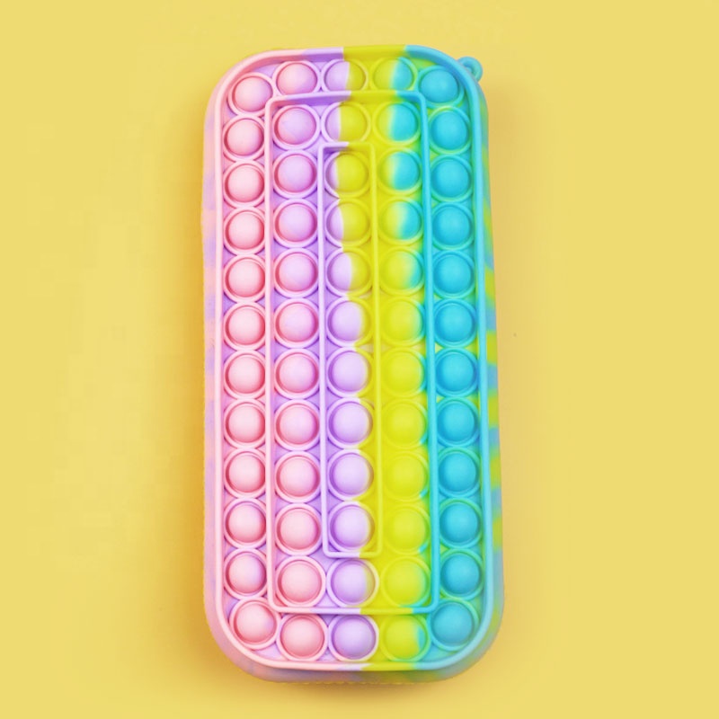 Newest Fashionable Girls Colorful Rainbow Zip Push Pop Fidget Bubble Pencil Case Pen Box Bag With Best China Factory Price