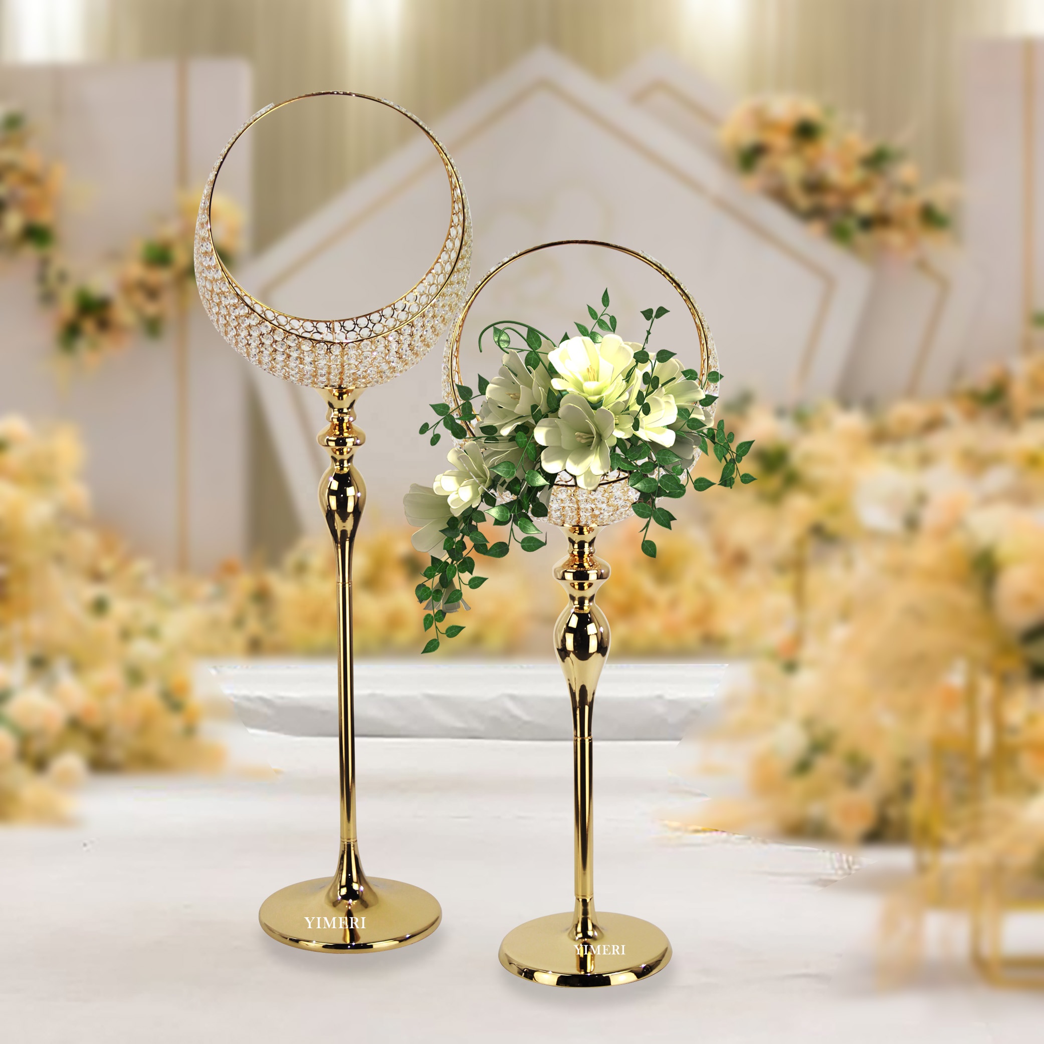 k9 crystal decoration gold tall floor metal flower vase stand wedding centerpieces