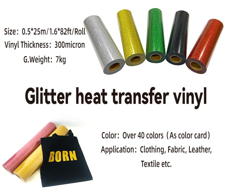Tome Free sample in stock various colors iron on glitter htv roll glister heat transfer vinyl for clothing