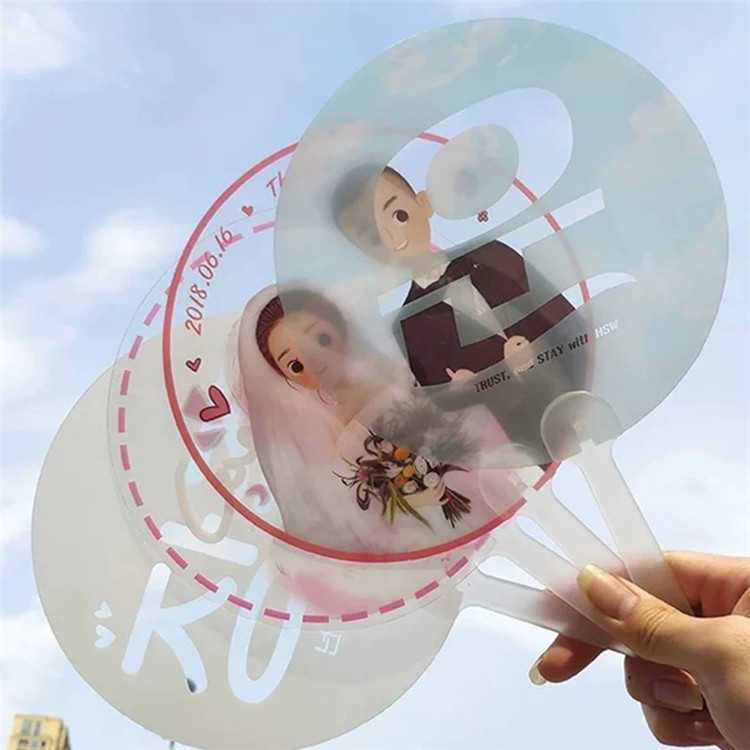 Star Party Custom Wedding Round Transparent PVC Plastic Hand Fan
