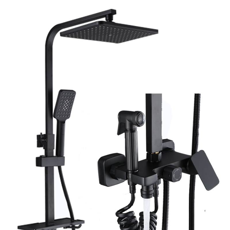 Black/Chrome Thermostatic Rain Shower Faucet Set Bathroom Bathtub Mixer Crane Bidet Faucet Factory Outlet Faucet Shower