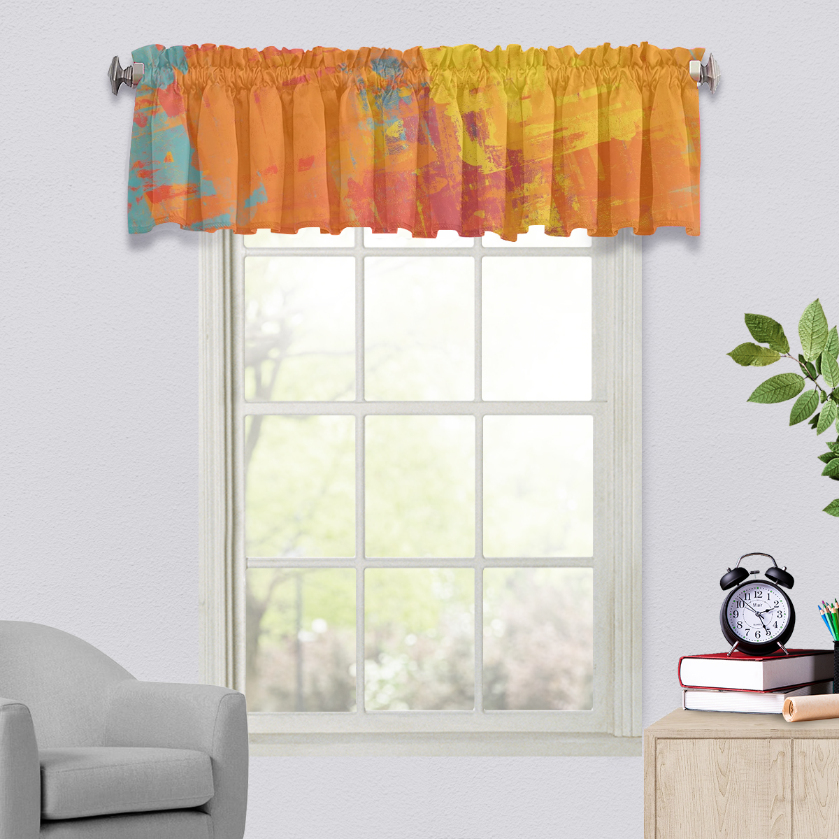 Fashion Design Oil Painting Series Valance Bedroom Living Room Modern Fashion Style Window Curtain With Attached Valance