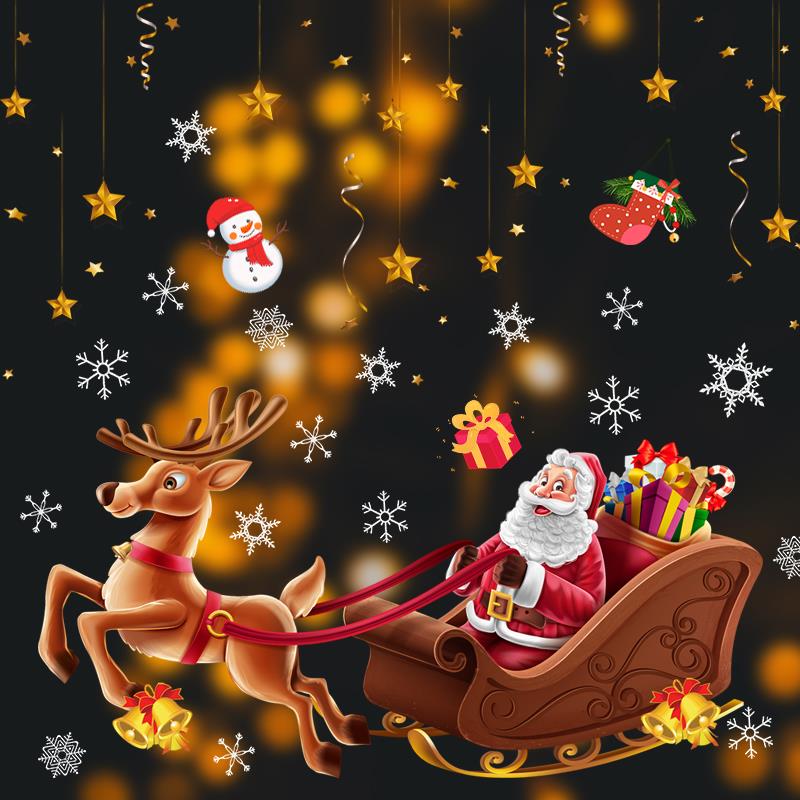 Custom Snowman Santa Claus static cling deco Holiday decoration Christmas window decals stickers