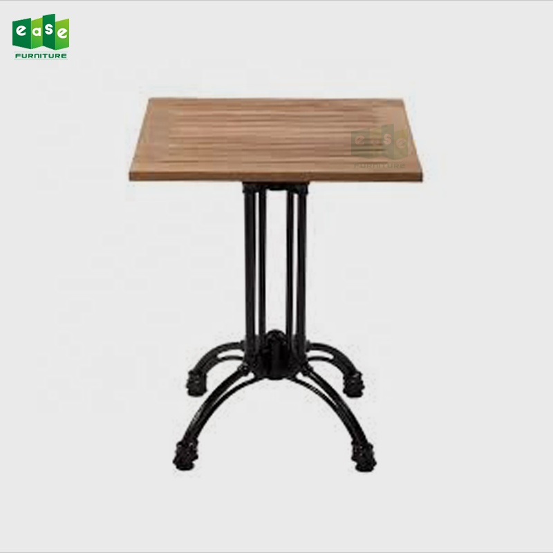 Aluminum bamboo look outdoor bistro table with teak wood top (E9304TWS)