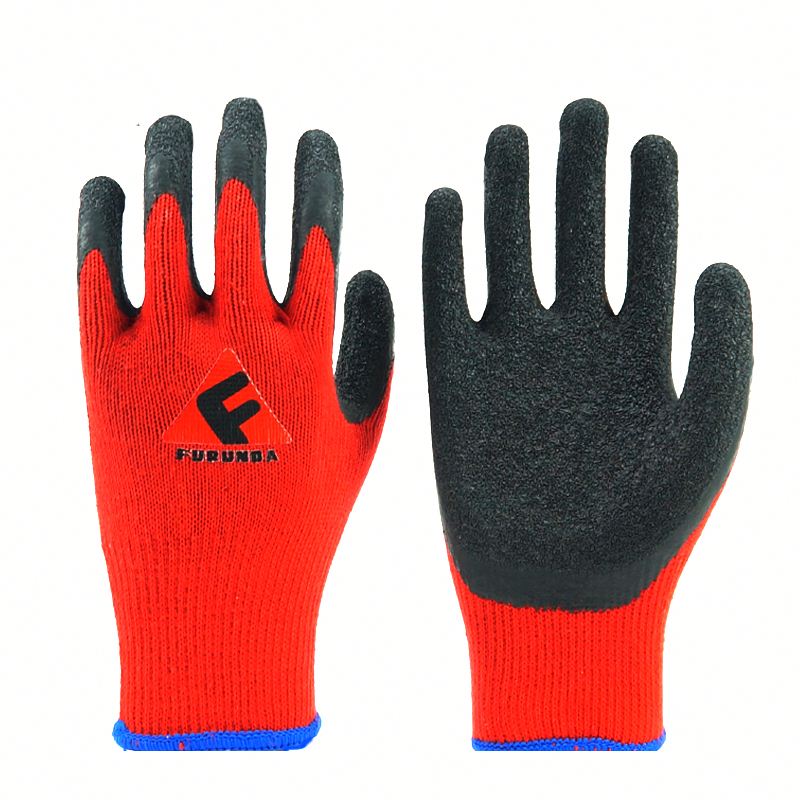 High quality red palm latex coated hand gloves in linyi half palm gloves