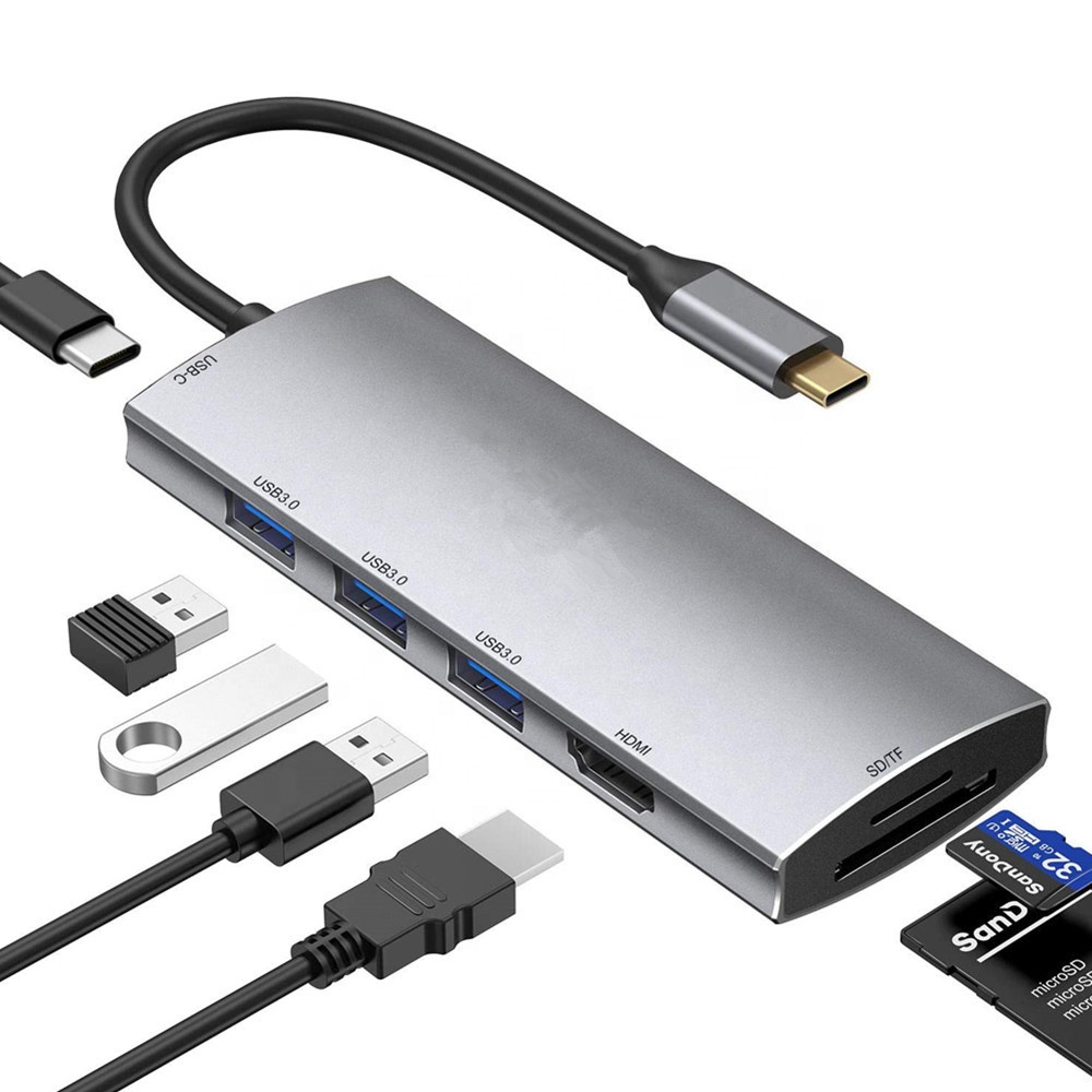7 in 1 USB C to 4K HDMI Multiport Hub with 3 USB 3.0 Ports,SD/TF Card Reader,100W PD for MacBook Pro Air / HP XPS and More
