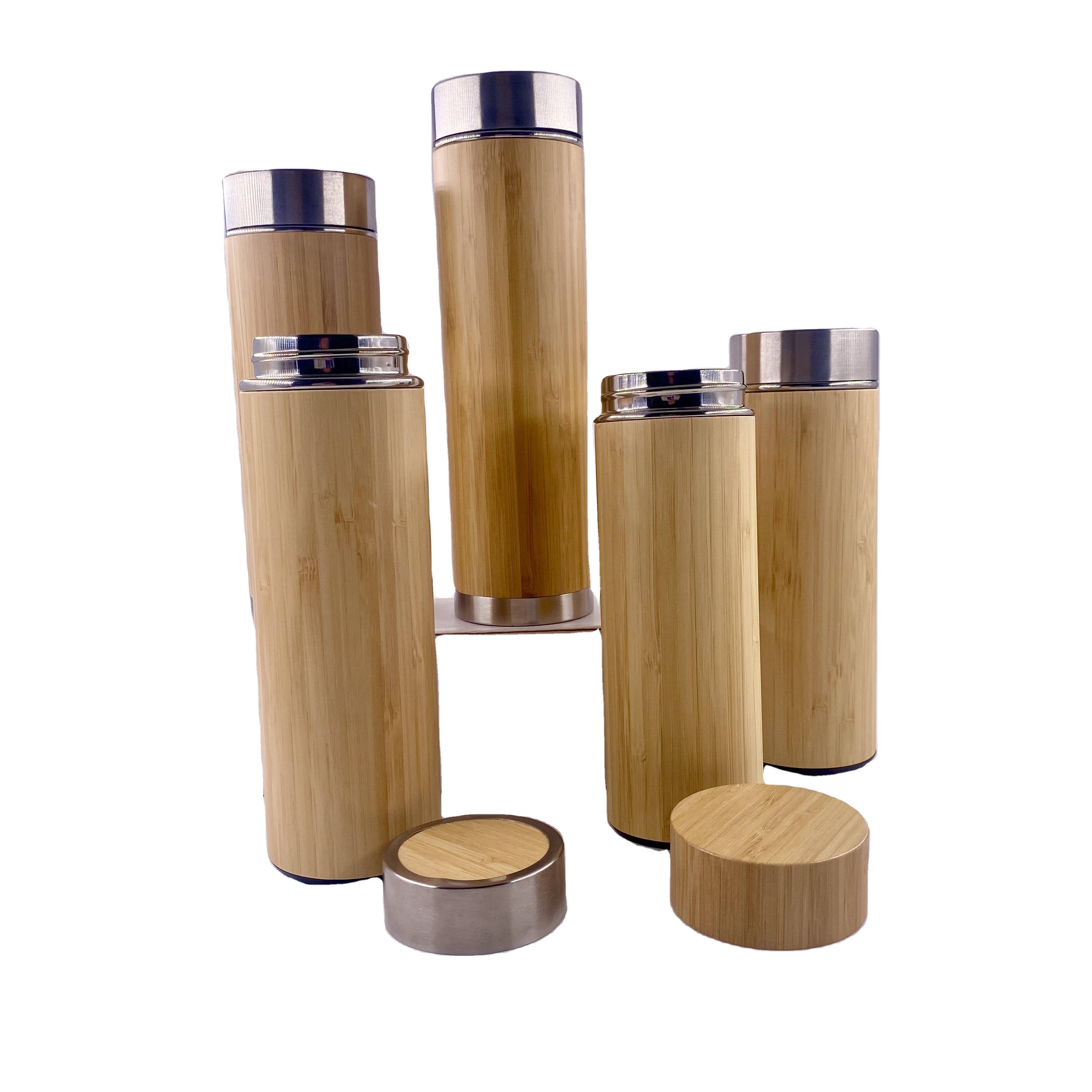 Custom Steel Bamboo Tumbler Insulated Thermoses Vacuum Flask with Removable Tea Infuser