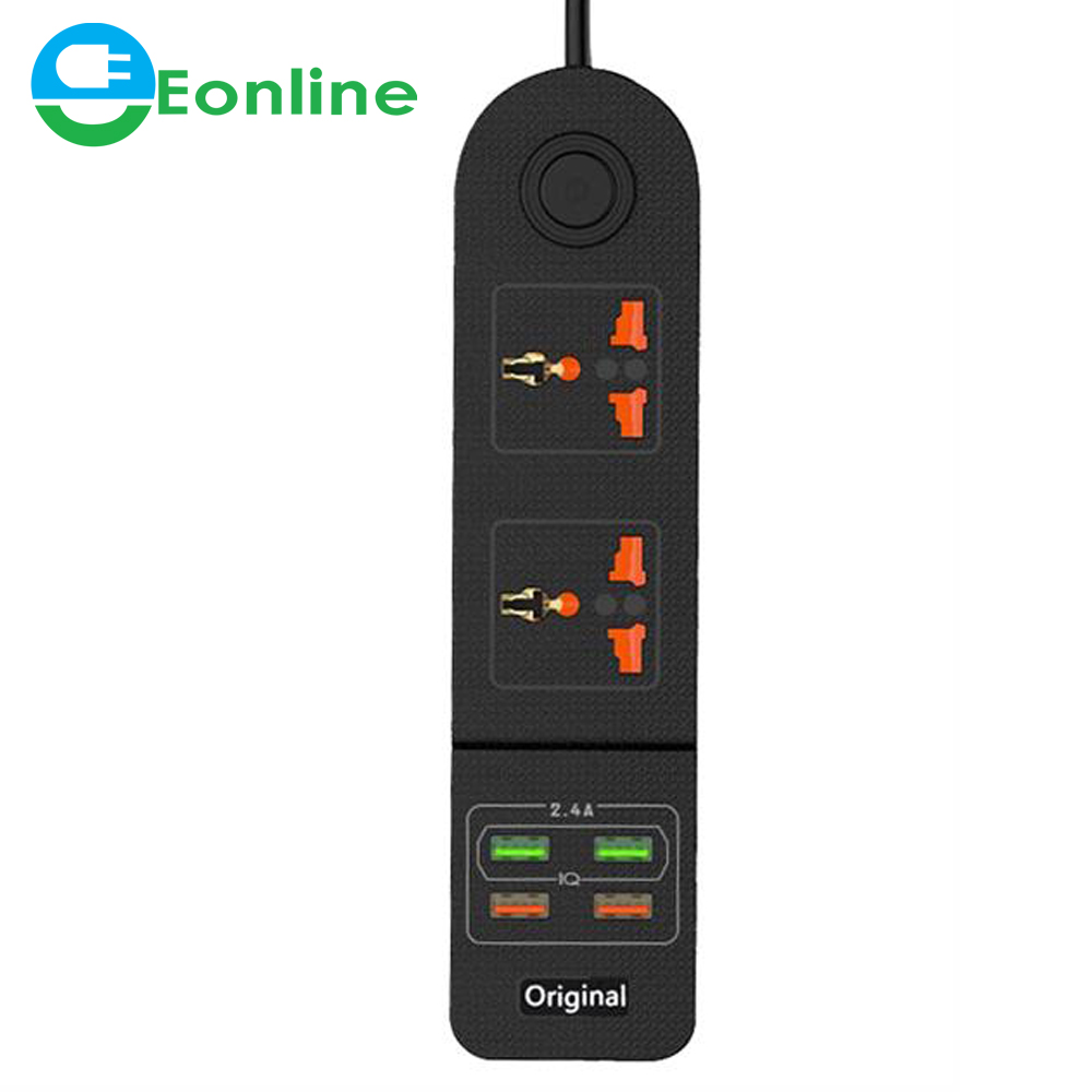 Умный удлинитель EONLINE, универсальный сетевой фильтр с 2 розетками, 4 USB, 2 отверстия, быстрая зарядка, огнестойкий и огнестойкий