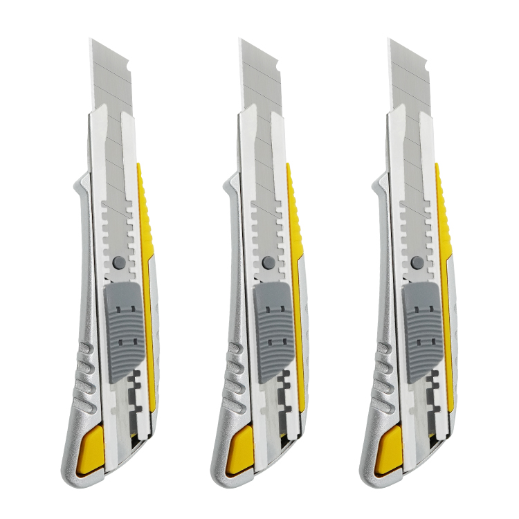 Hot sale dual color handle 18MM alumina Snap off Blade heavy duty multi retractable Utility Knife paper carton cutter