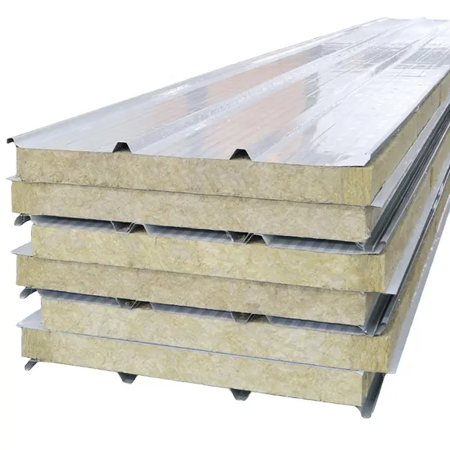 Color steel walls roofs rock wool sandwich panel price with 50mm thickness