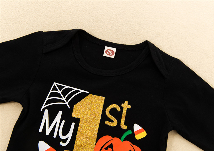 Best-Selling Four-Piece Scarf Printed Top Mesh Skirt Cotton Long Sleeves Halloween Girl Kids Set