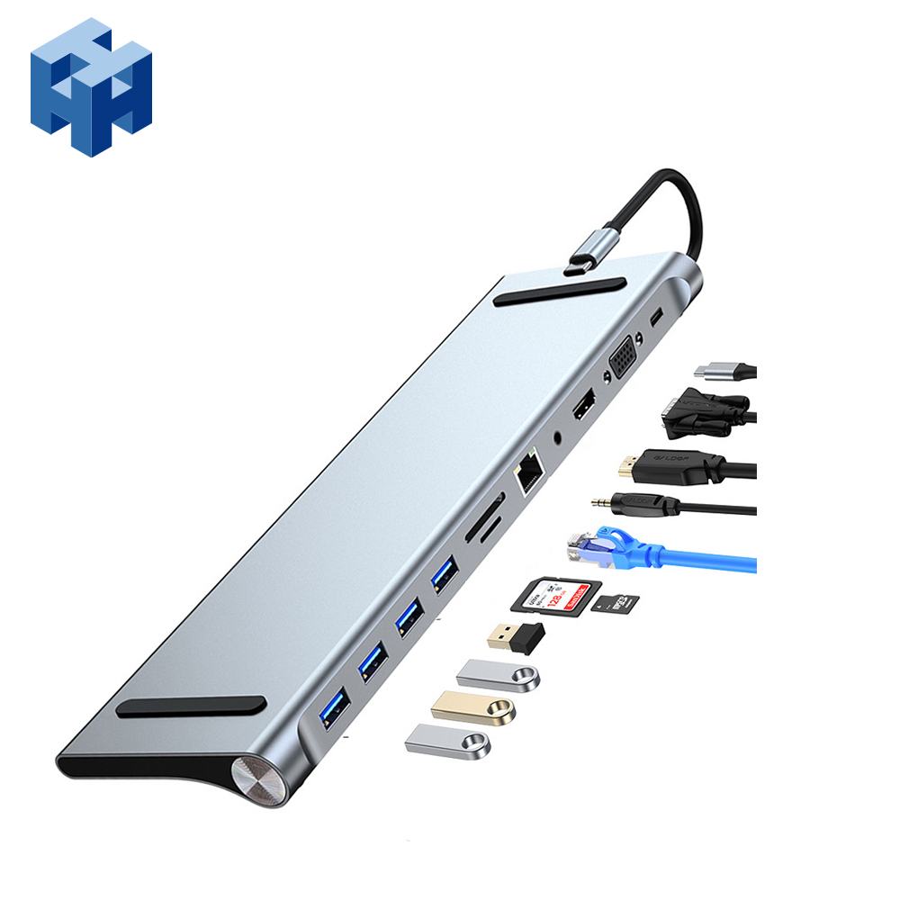Подставка-держатель для ноутбука Macbook, 11 в 1, 4K, VGA, SD, TF, кардридер, USB 3,0, 2,0, Тип C, сетевой адаптер, разветвитель концентратора