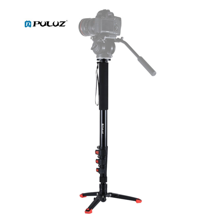 PULUZ Four-Section Telescoping Aluminum-magnesium Alloy Self-Standing Monopod with Support Base Bracket for Camera
