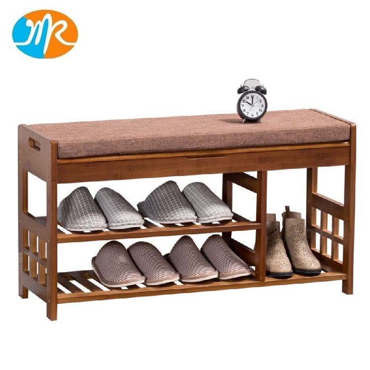 Bamboo shoe rack bench seat wooden shoe display rack