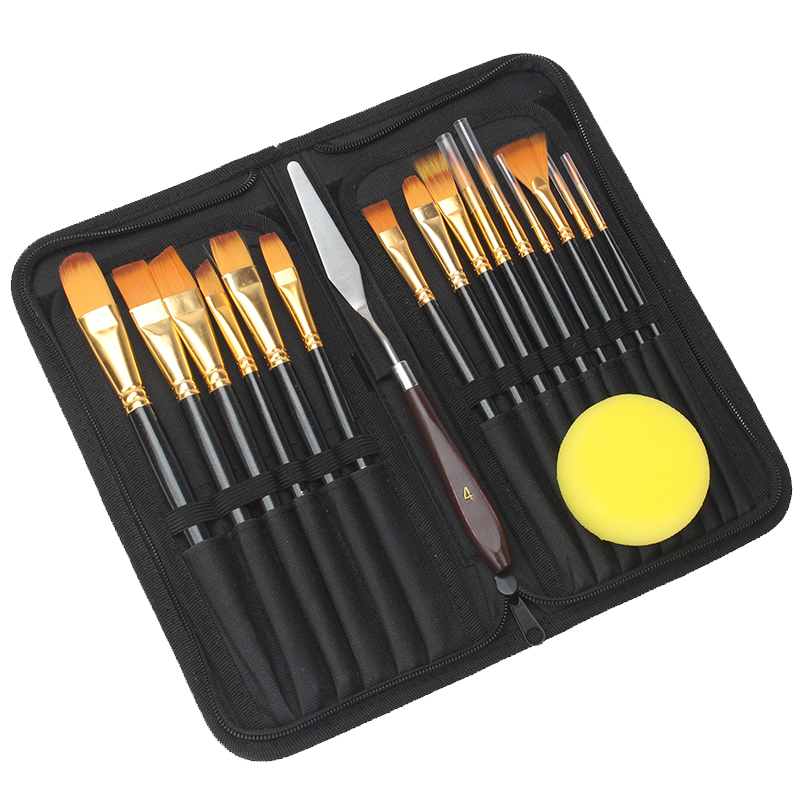 15 Different Shape Nylon Painting Pens Wooden pole Acrylic Oil Watercolor Artist Paint Brush Set