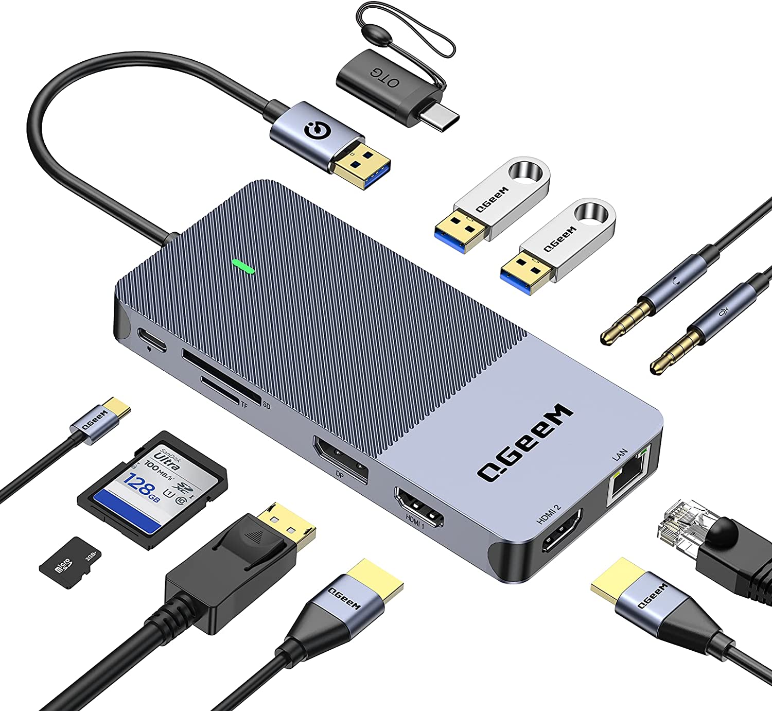 USB 3,0 док-станция для производства QGeeM Plug & Play самостоятельно мощность мини USB ссылка для ноутбука 3 видеопорт двойной дисплей USB кардридер