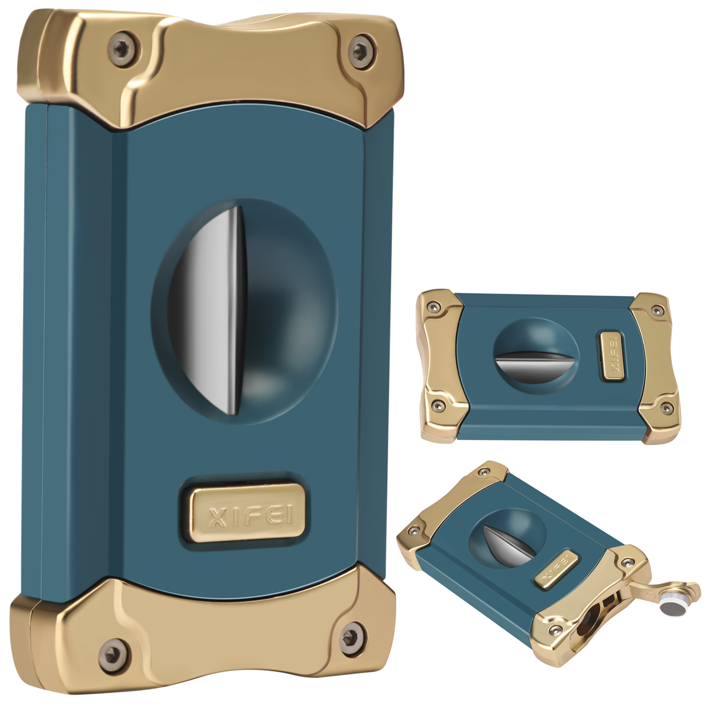 High Quality Luxury Stainless Steel Cigar V-Cutter,Cigar Punch Cutter,Blue Color