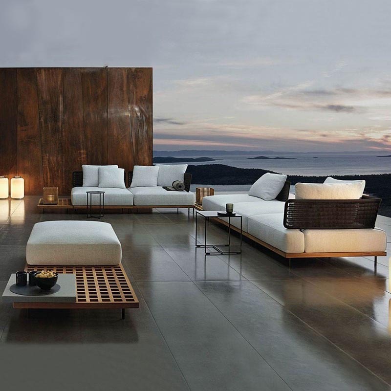 Elegant Bamboo L-Shape Rattan Patio Sofa Set for Outdoor Relaxation