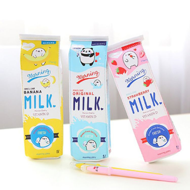 Милый пенал из искусственной кожи Kawaii, школьный пенал для карандашей для мальчиков и девочек, пенал для ручек с молоком, сумка для канцелярских принадлежностей