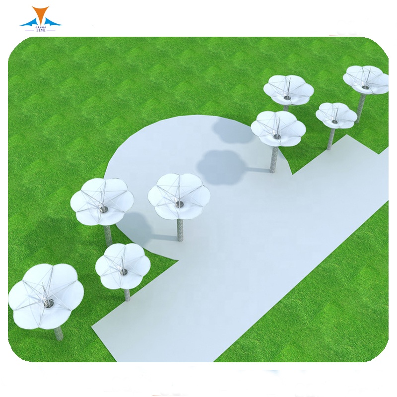 Architectural tensile membrane tulip umbrella with electric motor