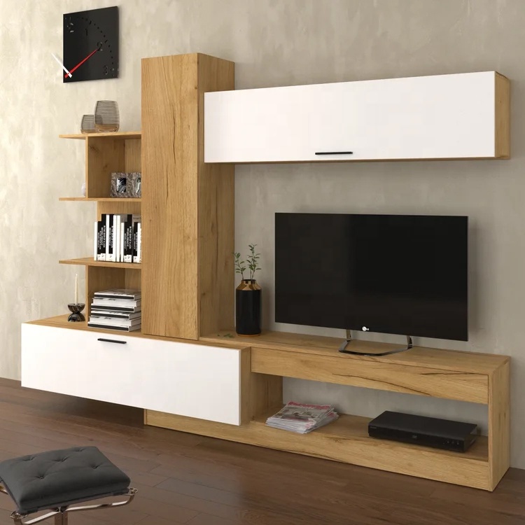 Modern wood floor wall tv wall mount stands cabinet set 2024 living room furniture