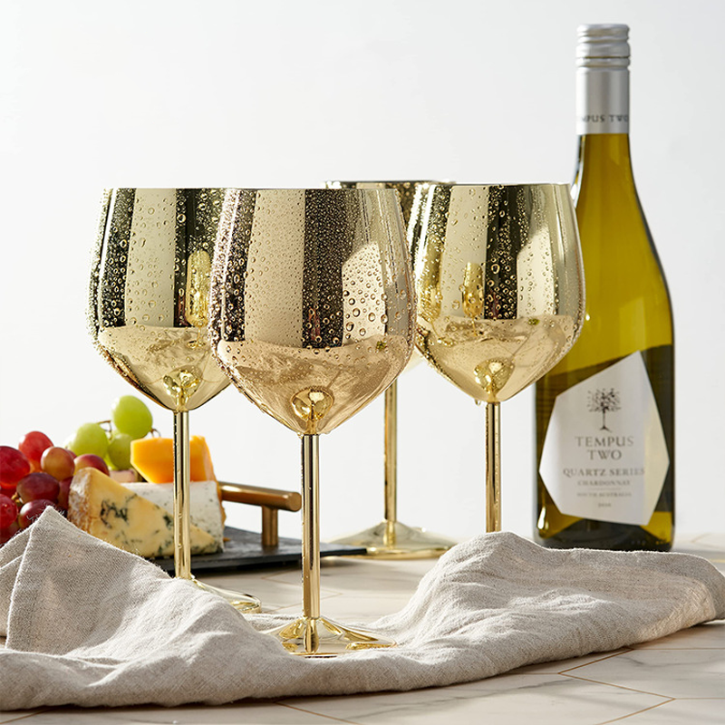 Wholesale luxury 0.7mm thickness 500ml multi color goblet wine glasses gold stainless steel red wine glass customised logo