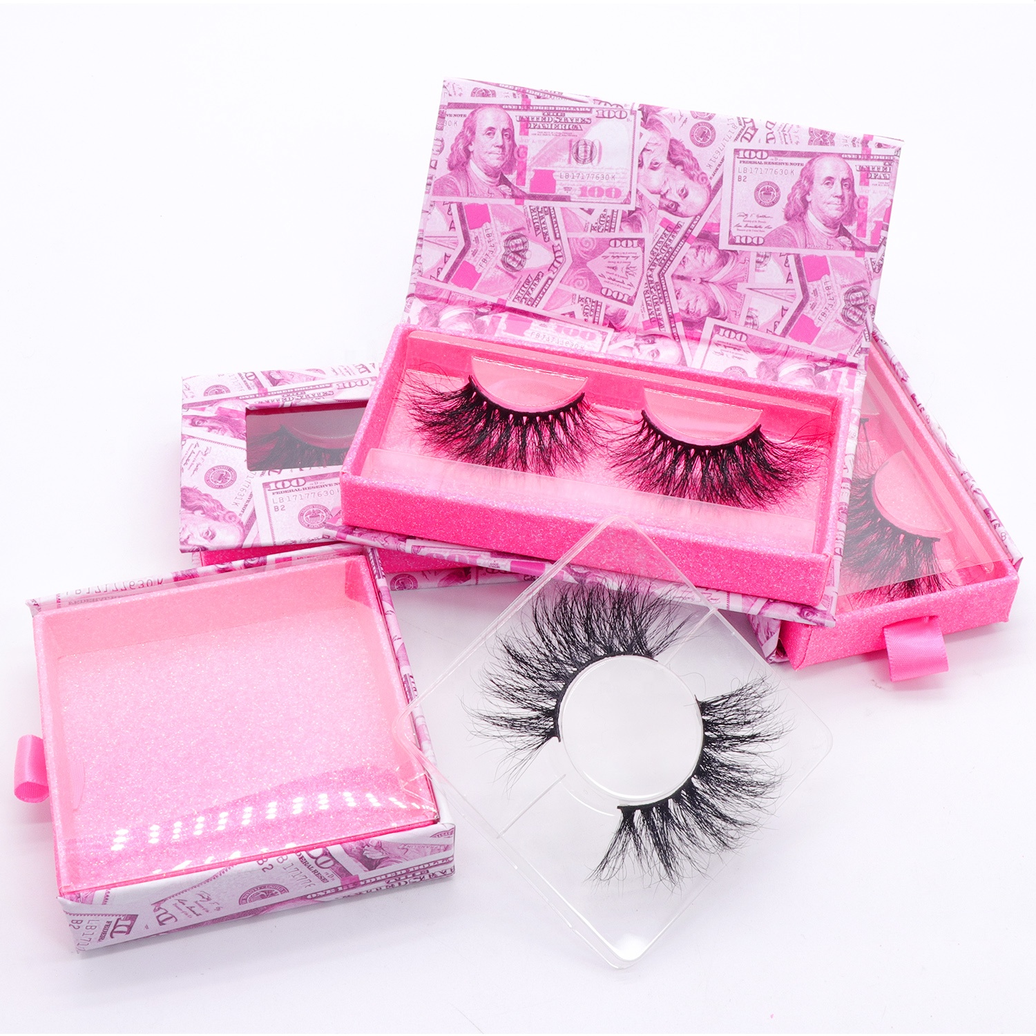 wholesale New money lashbox false eyelash packaging custom 3d mink eyelashes