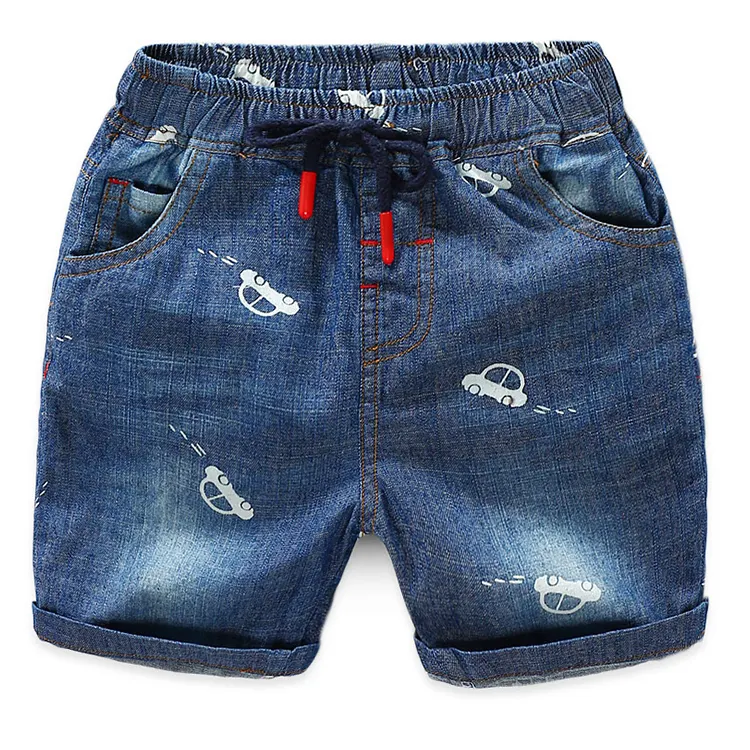 Джинсовые штаны для мальчиков, хлопок, мультяшный принт машинок, повседневные, летние
