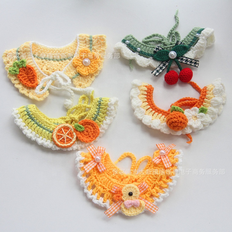 New Year Christmas Pet Decoration Adjustable Knitting Cat Collars Hand-Woven Crochet Bib Kitten Necklace Scarf Dress Up Costume
