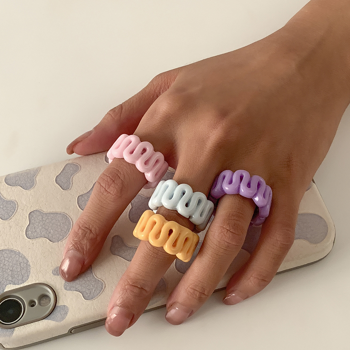 INS Style Chic Fashion Geometry Wide Edge Colorful Acrylic Resin Plastic Finger Ring for Women Girls