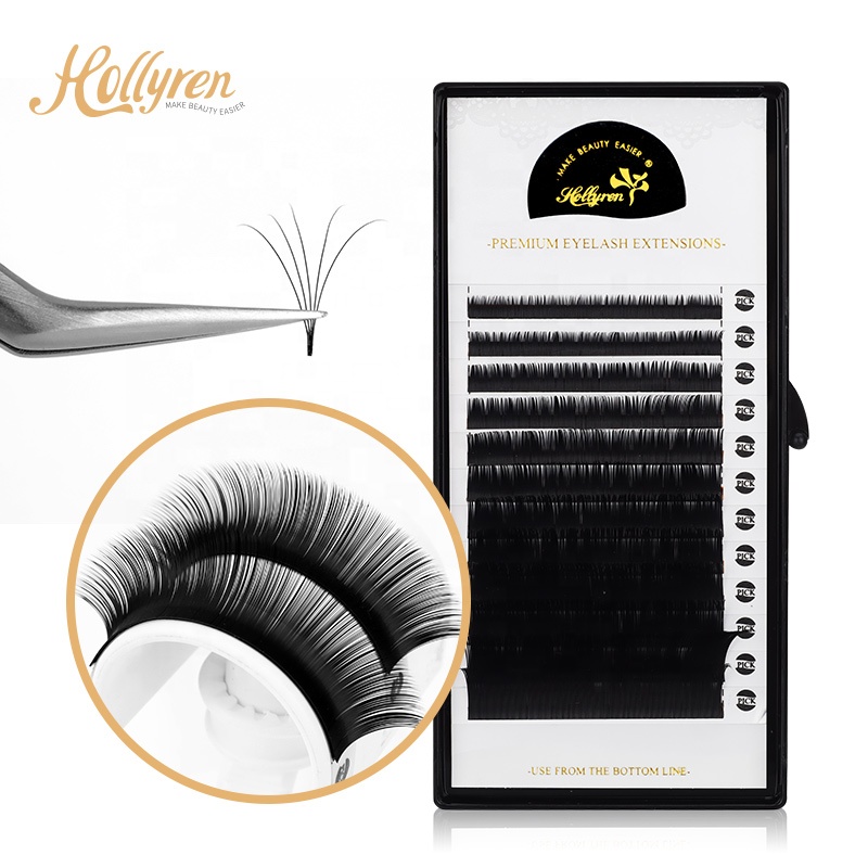 Hollyren Mega Volume Easy Fanning Eyelash Extensions Faux Mink Flare Easy Fan Eyelash Extentions Natural Easy Fan Lashes Tray