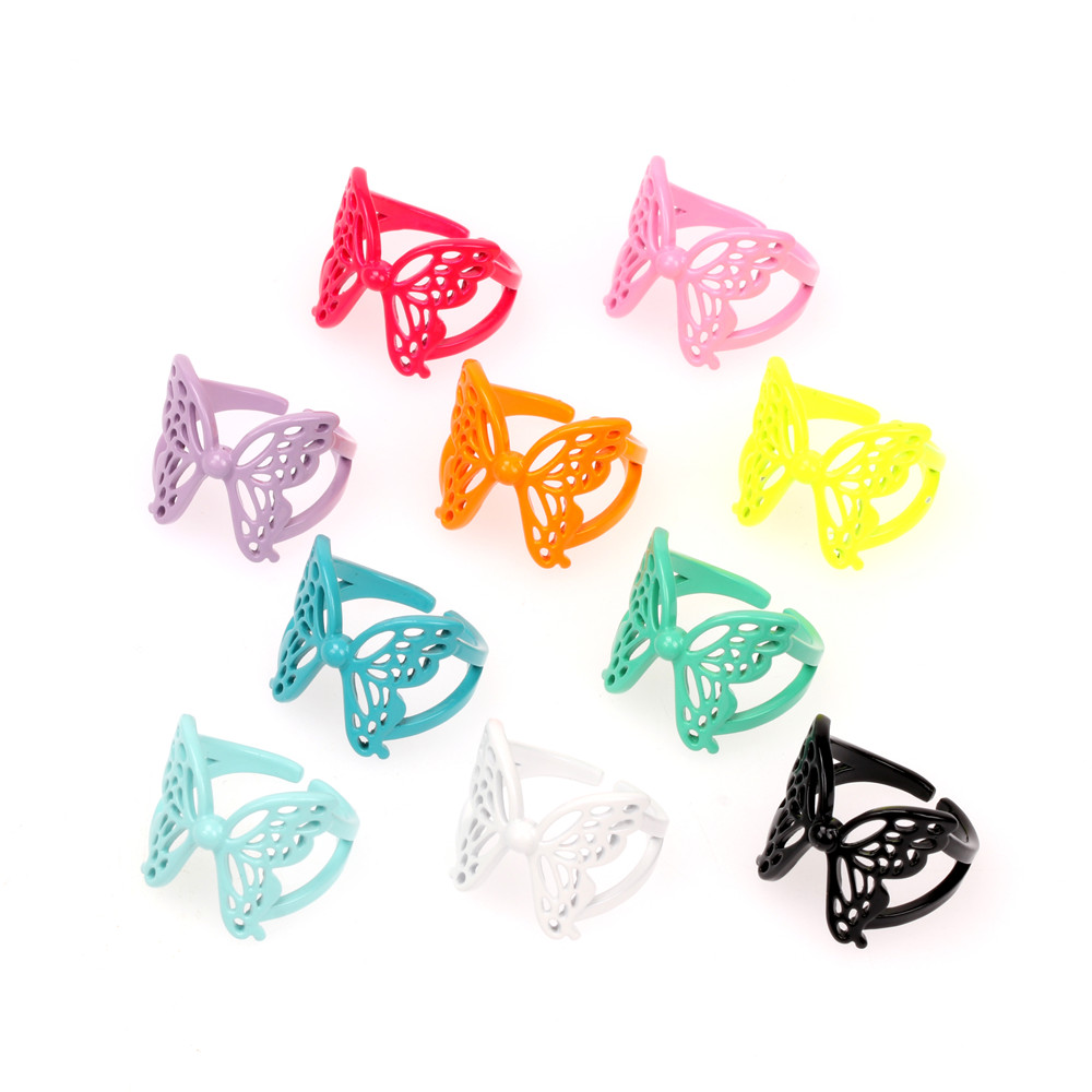 Trend Alloy Butterfly Open Rings Adjustable Candy Colored Hand Painted Surface Women Fashion Jewelry Factory Outlet