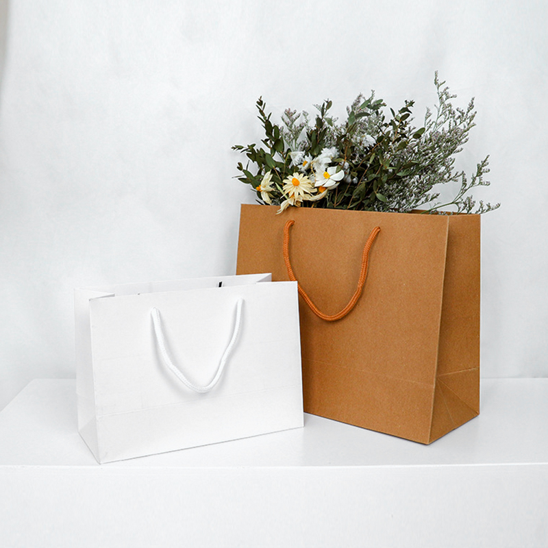 Custom Printed Your Own Logo Cardboard Packaging White Brown Kraft Gift Craft Shopping Paper Bag With Handles