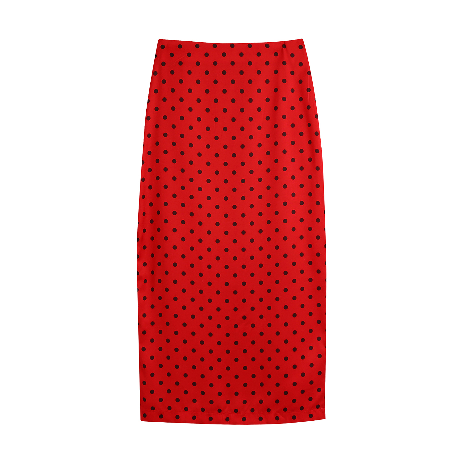 Red color polka dot print back slit women fashion casual long skirts