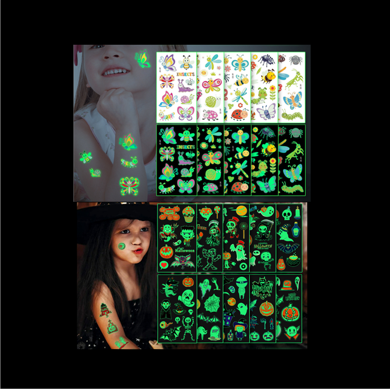 wholesale new fashion waterproof bar luminous fluorescence glow in the dark noctilucence scary Halloween cartoon tattoo sticker