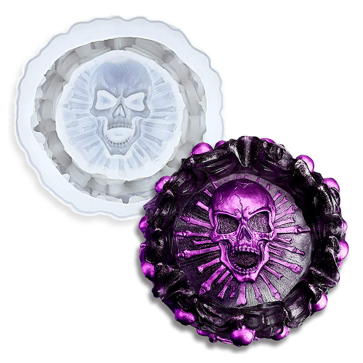 XINCHOUT Head Skeleton Ashtray Resin Casting Mold Halloween Head Skeleton Silicone Mold Bone Jewelry Storage Round Box Mold