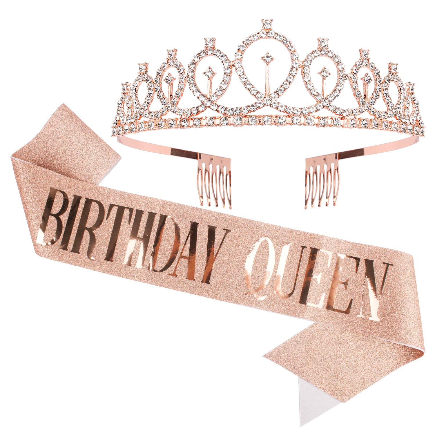 Tiara for Women Rose Gold, Queen Crown with Tiara Crown Comb