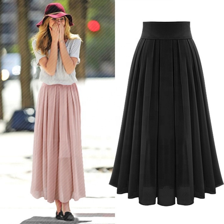XILAN XL0216 Hot Sale Plus Large Size Women Clothing Dress Pleated Chiffon Skirt Solid Color Women Maxi Dress