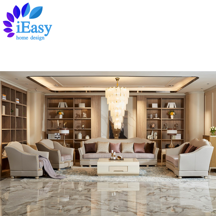 iEasy Guangzhou China luxury high end classic european style home use real leather living room sofa set living room furniture