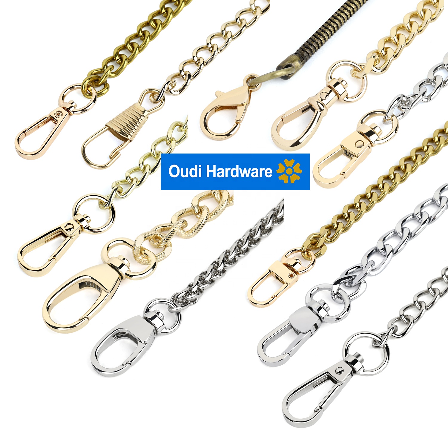 Customize Light Gold Metal Chain Handle Luxury Aluminum Chain Parts And Accessories Metal Handbag Chain For Bags