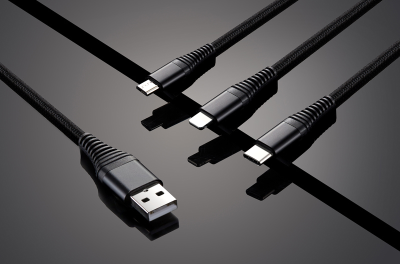 Высококачественный нейлоновый Плетеный Черный 3 в 1 светодиодный Usb-кабель для зарядки мобильного телефона с логотипом