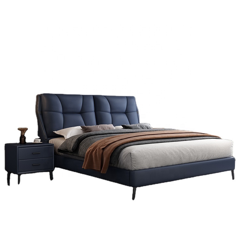 Simple Upholstered Luxury Bed Bedroom Furniture Modern Hotel Bed Leather Double Bed