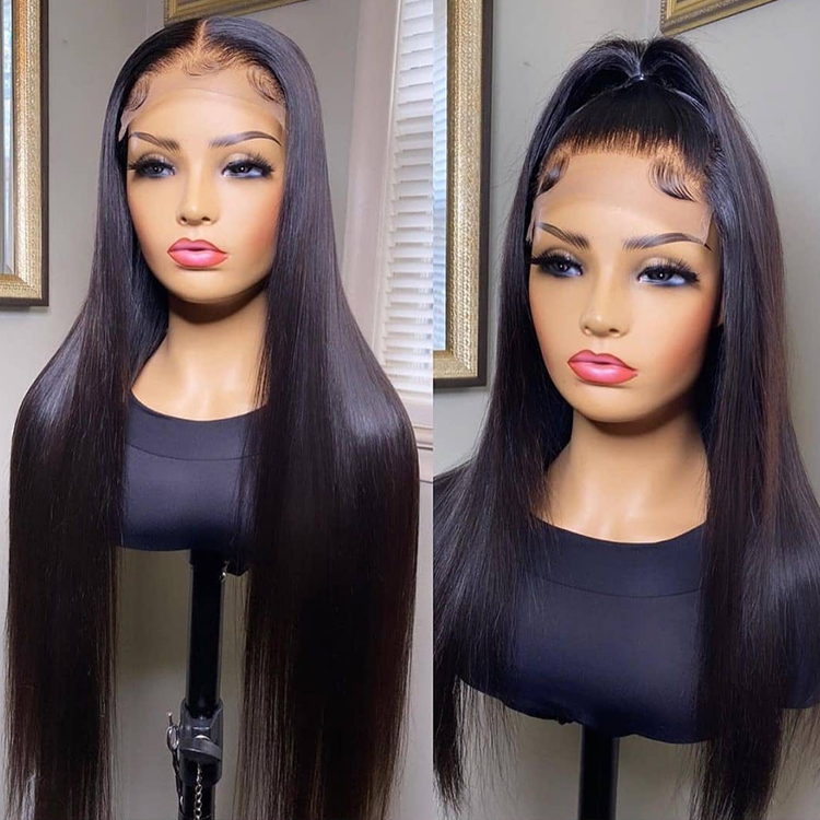 Vendors Hot Selling 180 Density Thick 100% Virgin Human Hair 1B Natural Color U Part 5X5 Closure Straight Wig