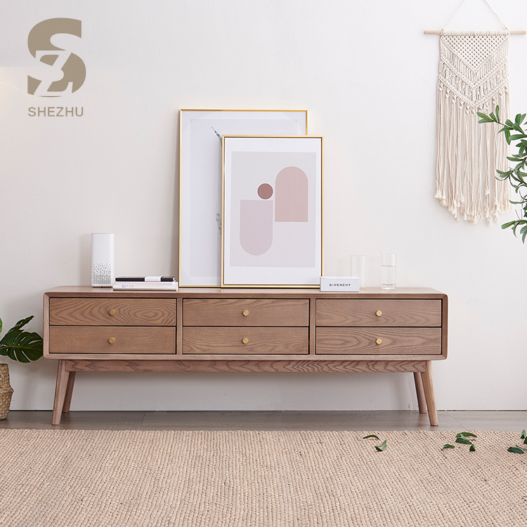 Modern living room furniture fashion ash wood television stand solid wood tv cabinet