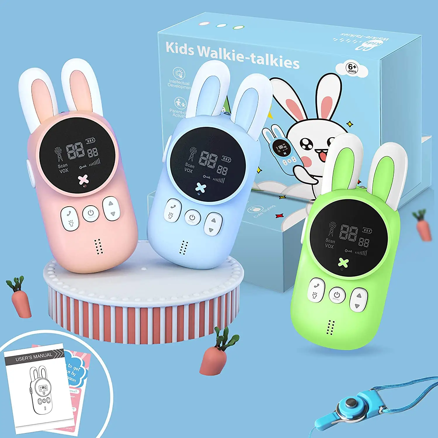 2021 New Mini Cute Rabbit Style Child Portable Two Way Radio 3km Walkie Talkie For Kids Camping/ Family/children Gift