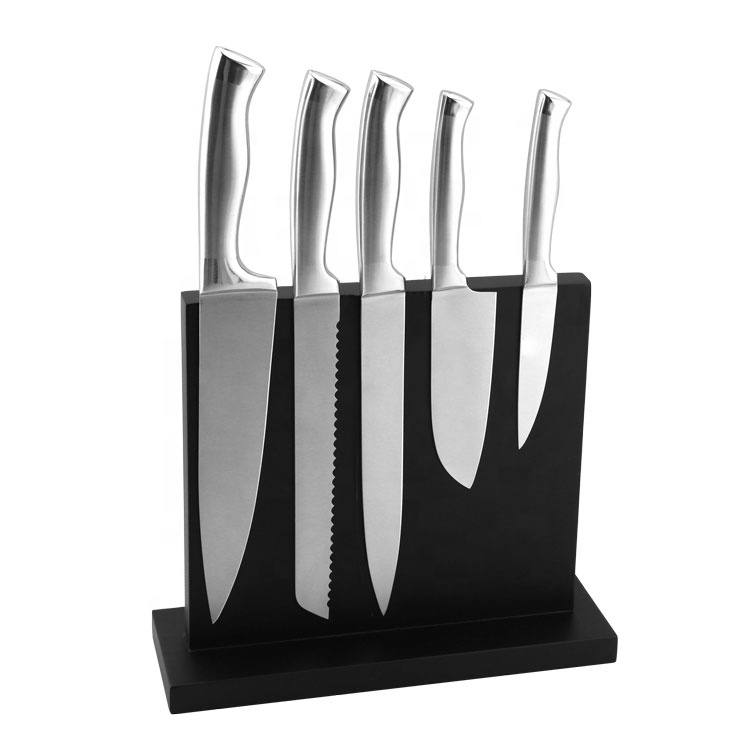 6pcs stainless steel kitchen knife set with hollow handle and MDF stander